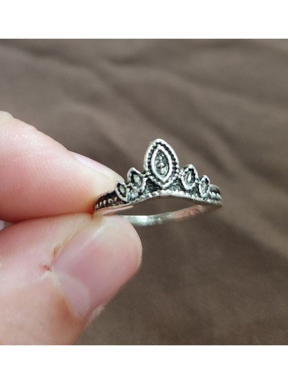 Vintage Style Silver Tiara Crown Ring Size 6
